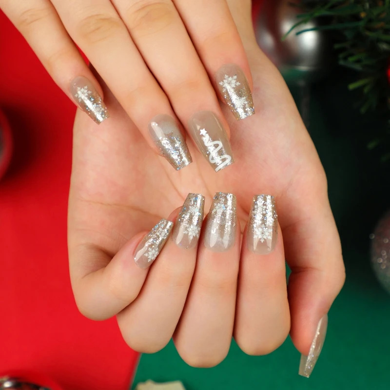 Christmas Holiday Square Medium length Pressing Nail Diamond Fake Nail Winter Smooth Full Cover Fake Nail 241031