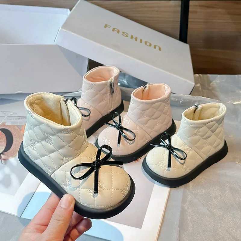 Elegant girl fashion princess boots fashion bow Versatile childrens short boots round non slip ankle boots side zipper M241102