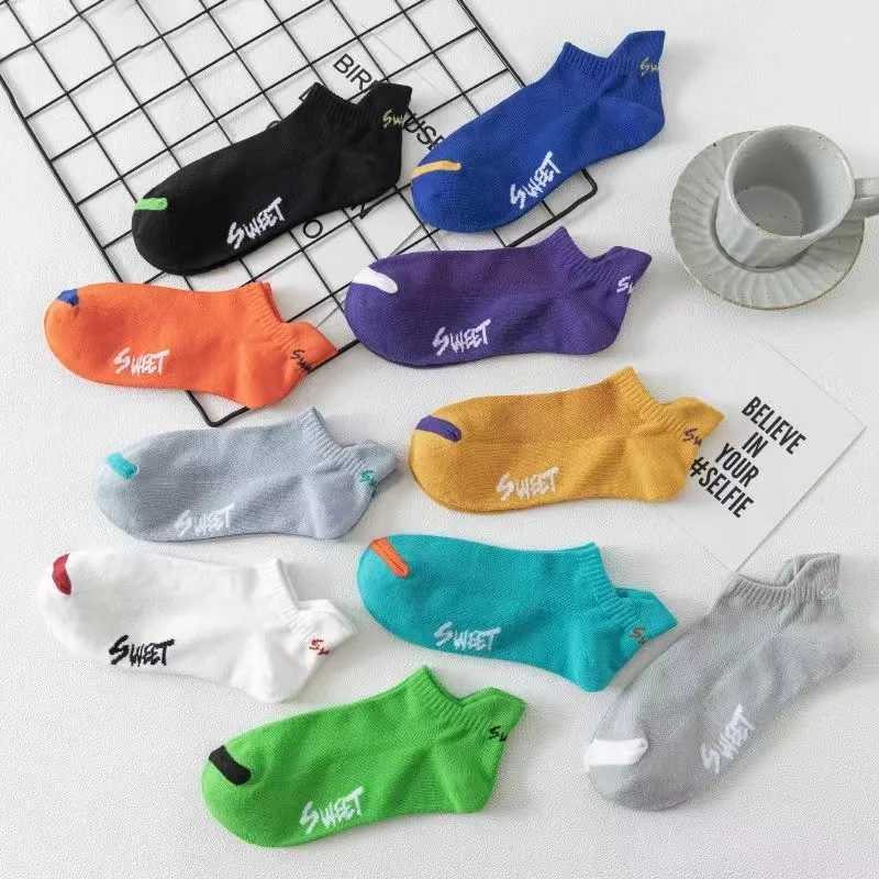 5/10 pairs of summer mens fashionable short socks anti odor sweat absorbing breathable mesh letter sports style ankle socks X250319