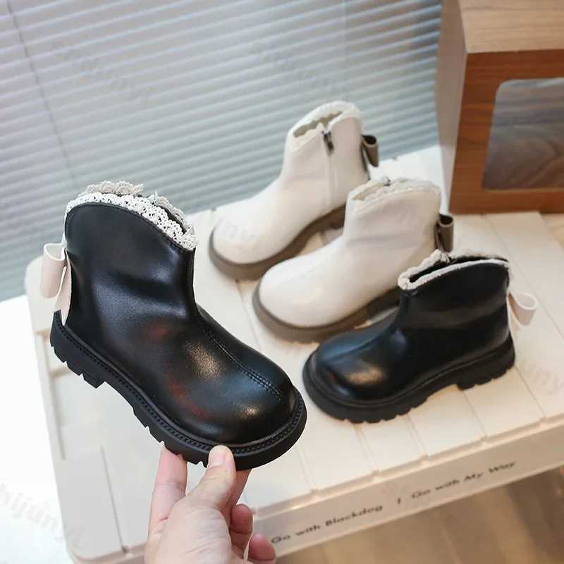 Womens Short Boots Warm Cotton Childrens Ankle Boots Soft Bottom New Womens Fashion Bow Princess Leather Boots Side Zipper Boots M241102