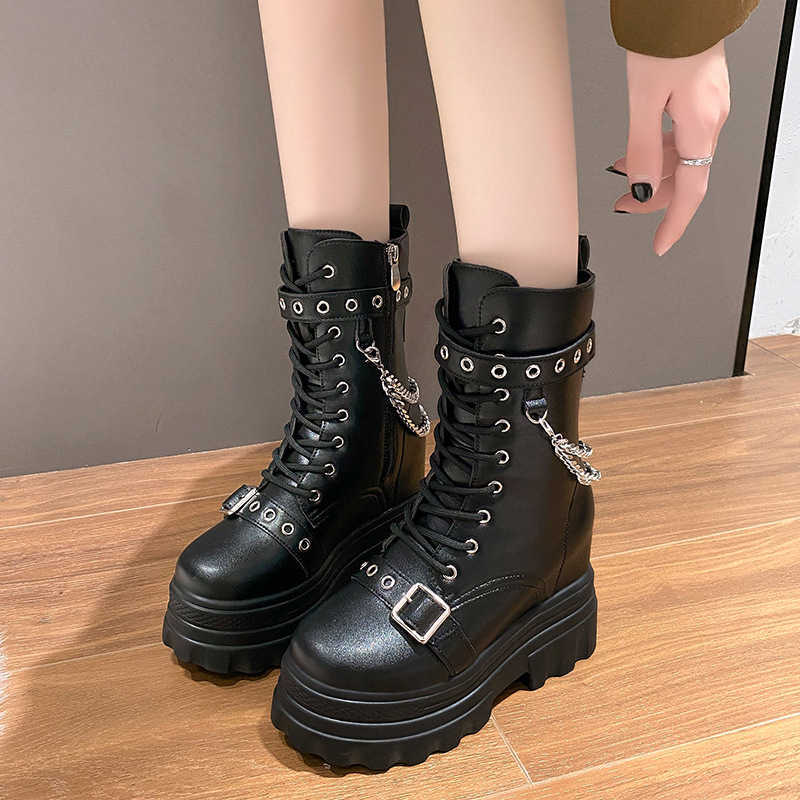 CMM Thick Sole Inner Elevated Knight Boots Womens Autumn Winter New Boots Womens Thick Sole Mid Sleeve Womens Boot Trend