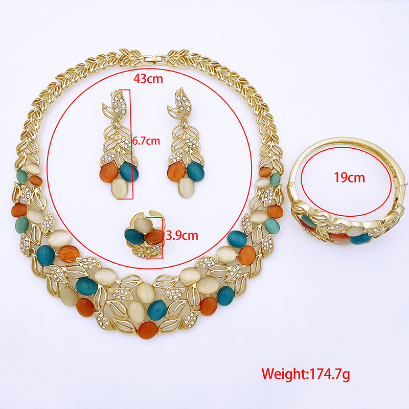 Vintage 2025 Opal Jewelry Set For Women Design Necklace Earrings Bracelet And Ring Gold Plated Dubai new Nigeria High Quality