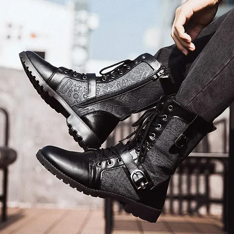 Mens shoes waterproof high cut mens shoes leather rubber size 45 anti slip selling high-quality Y2k comfort 241031