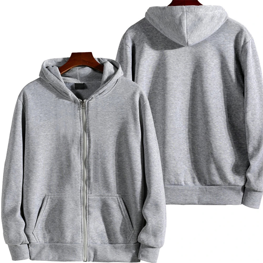 Mens And Womens Hooded Sweatshirt Loose Long Sleeved Zippered Jacket Fleece Top Solid Color Harajuku Style Korean Version 240320