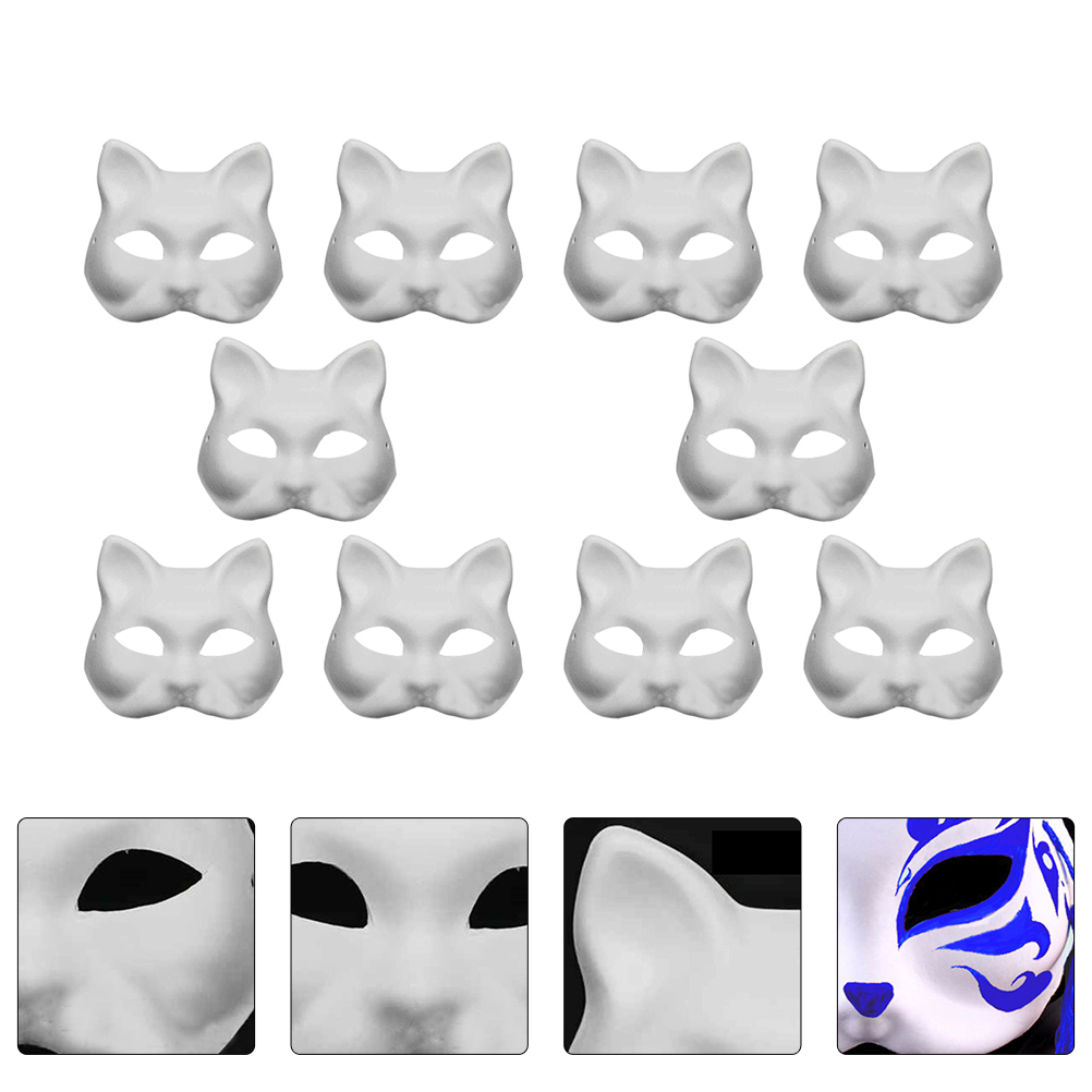10Pcs DIY Painting Cosplay DIY Cat White Face Paper Masks to Blank Cosplay Blank Masquerade Masks