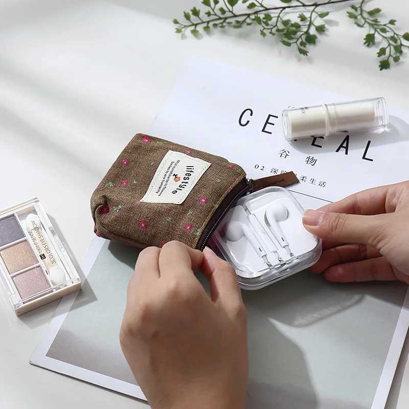Small Coin Purses With Fresh Flower Pattern Storage Bags Canvas Coin Wallets For Lady Girls Earphe Coin Key Mey Zipper PouchXJ241111