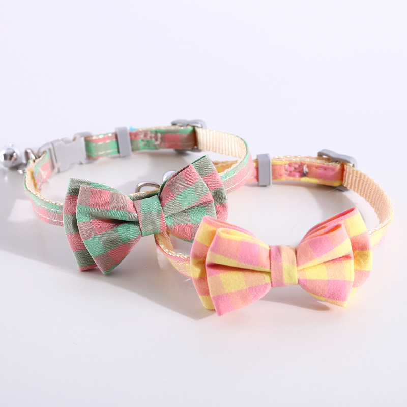 Cat Collars Breakaway with Cute Bow Bell，Adjustable Plaid Kitten Cat Collar with Removable Bowtie Cat Collar for Cats Kittens
