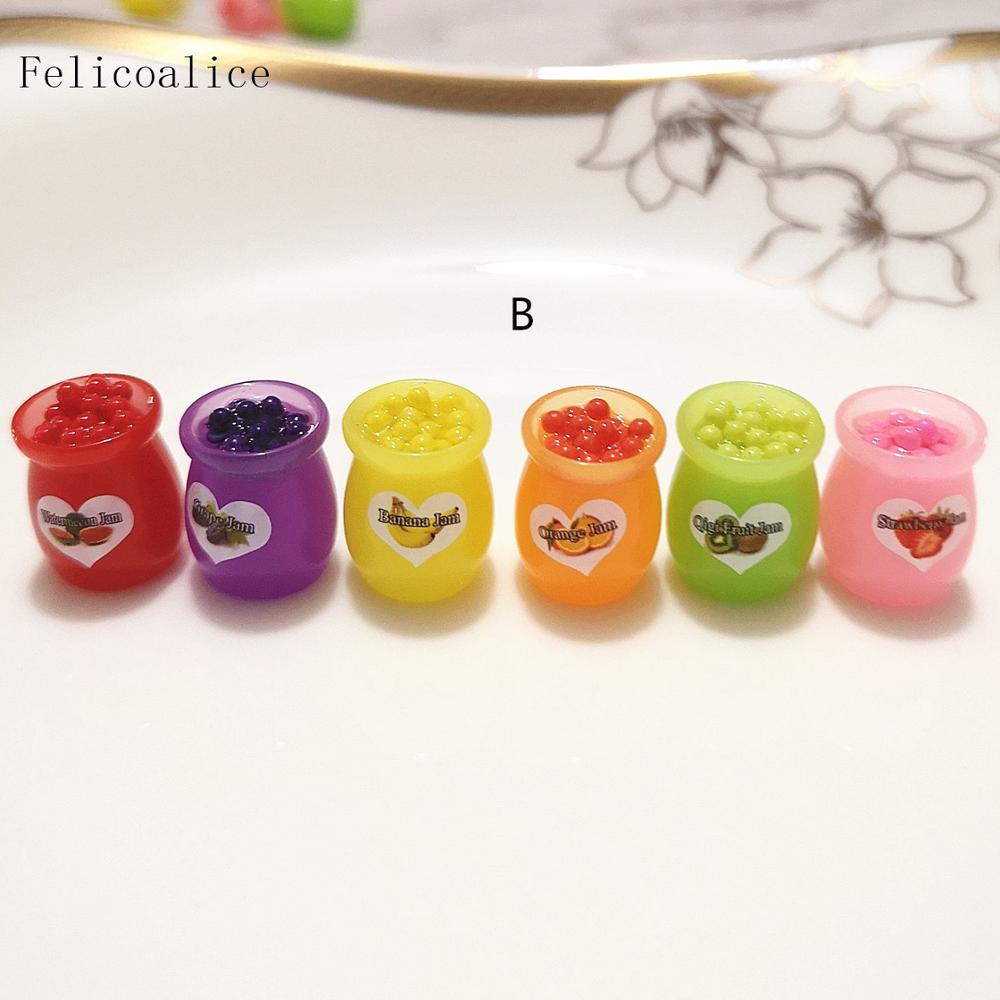 6pcs Slime Charm Fruit Candy Canned Jam Caviar Dollhouse Food Resin Plasticine Slime Bead Making For DIY Scrapbooking Craft