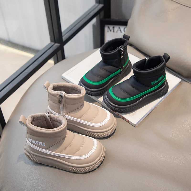 Childrens Fashion Womens Leather Shoes Boys Short Boots Side Zipper Childrens Neutral Cotton Shoes Color Matching Soft and Warm Platform M241102