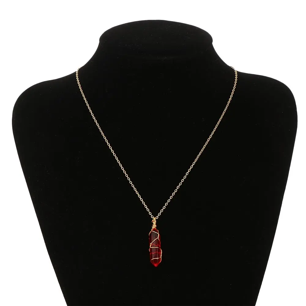 2025 Healing Stone Pendant new Hexagonal Cylindrical Crystal Necklace Wire Wrap Stone Pendant Cylindrical Carnelian Necklace