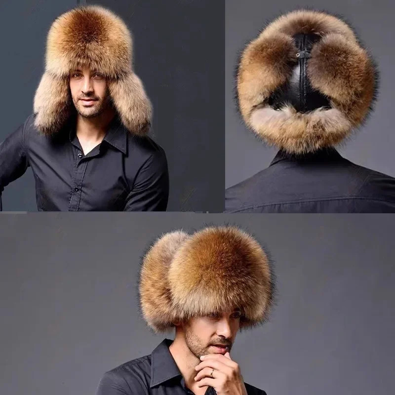 Winter Mens Warm Artificial Fur Bomber Hat Wusanka Hat Leather Catcher Russian Mens Ski Hat Soviet Hat 241031