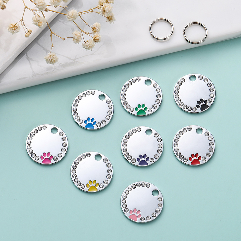 Anti-lost Kitten Puppy Blank Collars Pendant Accessories Rhinestone Engraved Dog Tag Personalized Pet Cat ID Tags
