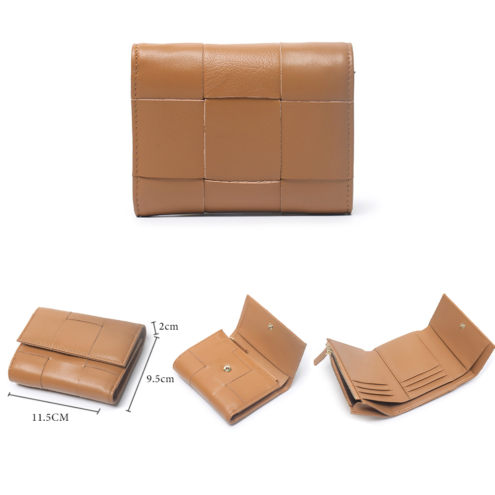 Annmouler Luxury Women Wallets Genuine Leather Card Holders Handmade Woven Money Clip Genuine Leather Coin Purse Brand Wallets