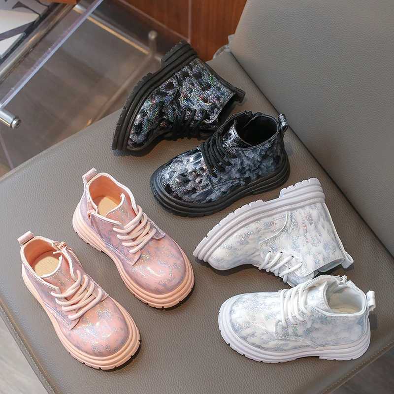 Childrens ankle boots boys girls patent leather gradient short boots childrens fashionable princess boots side zipper anti slip M241102