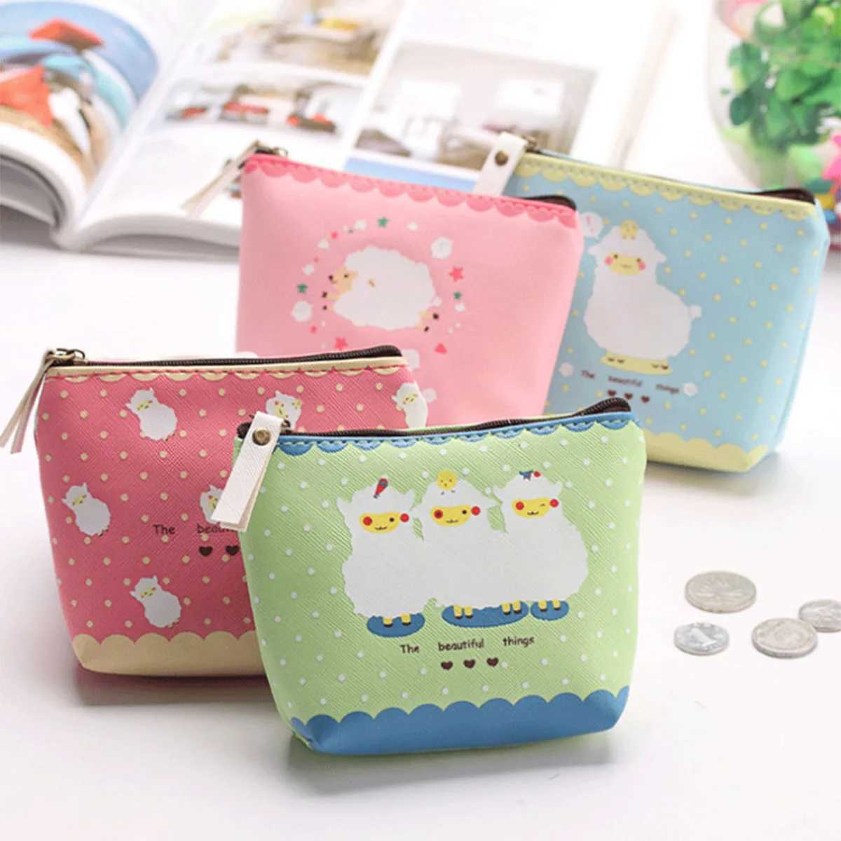 Student Carto Coin Purse Canvas Mini Zipper Coin Bag Cute Small Purse Portable Women Wallet Change Purse Key Earphe PouchXJ241111