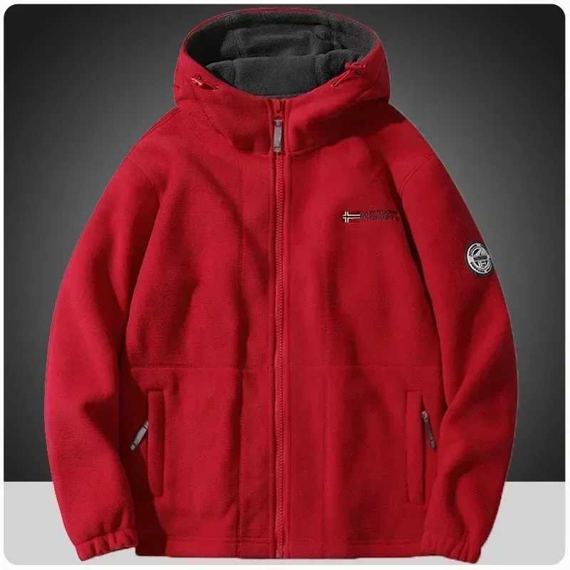 Mens Flce Jacket Autumn/Winter Fashion Soft Wool Warm Work Jacket Outdoor Mountain Skiing Hiking Fishing Hoodie Jacket W241102
