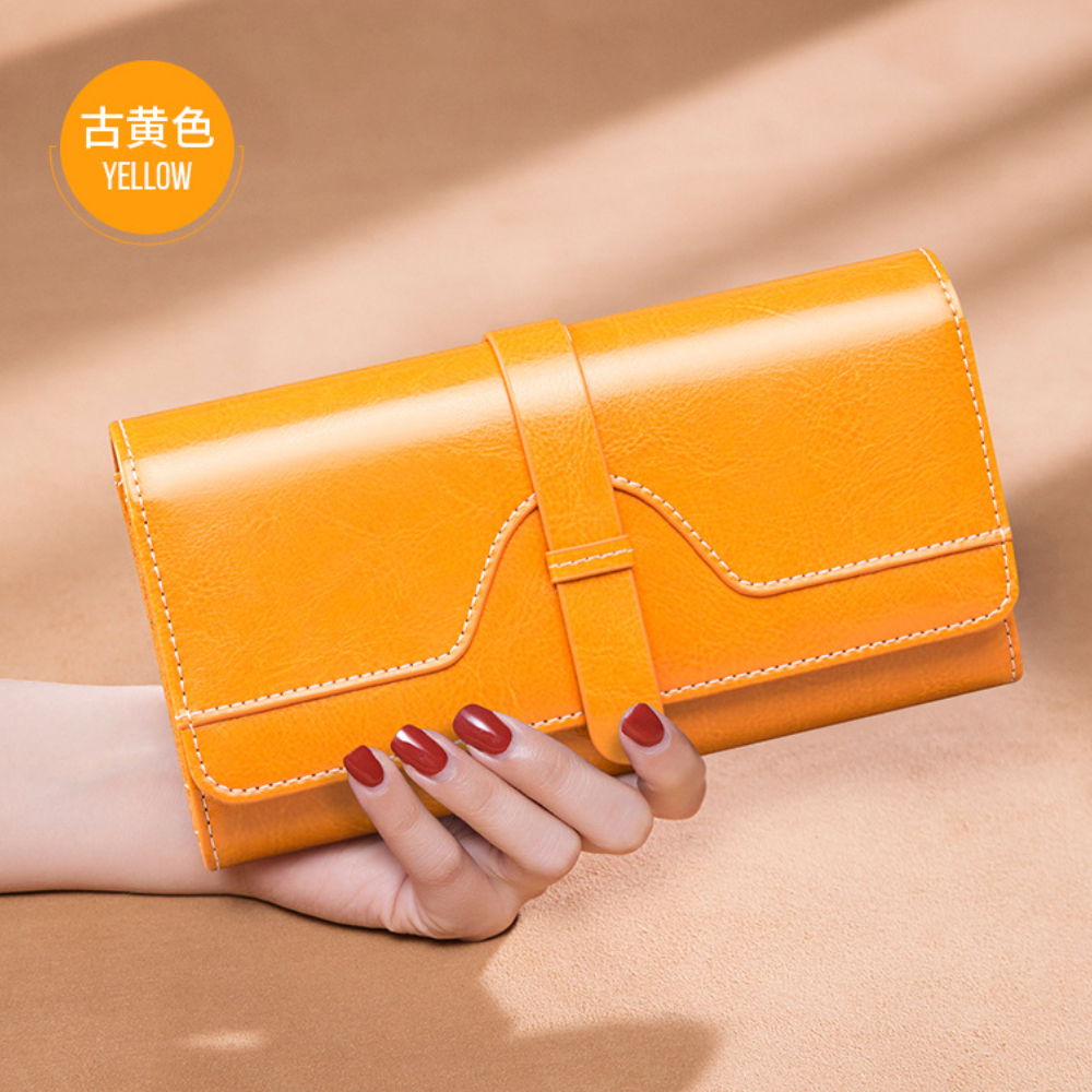 Vintage Style Large Capacity Genuine Leather Wallet for Women, Retro Oil Wax Cowhide Design