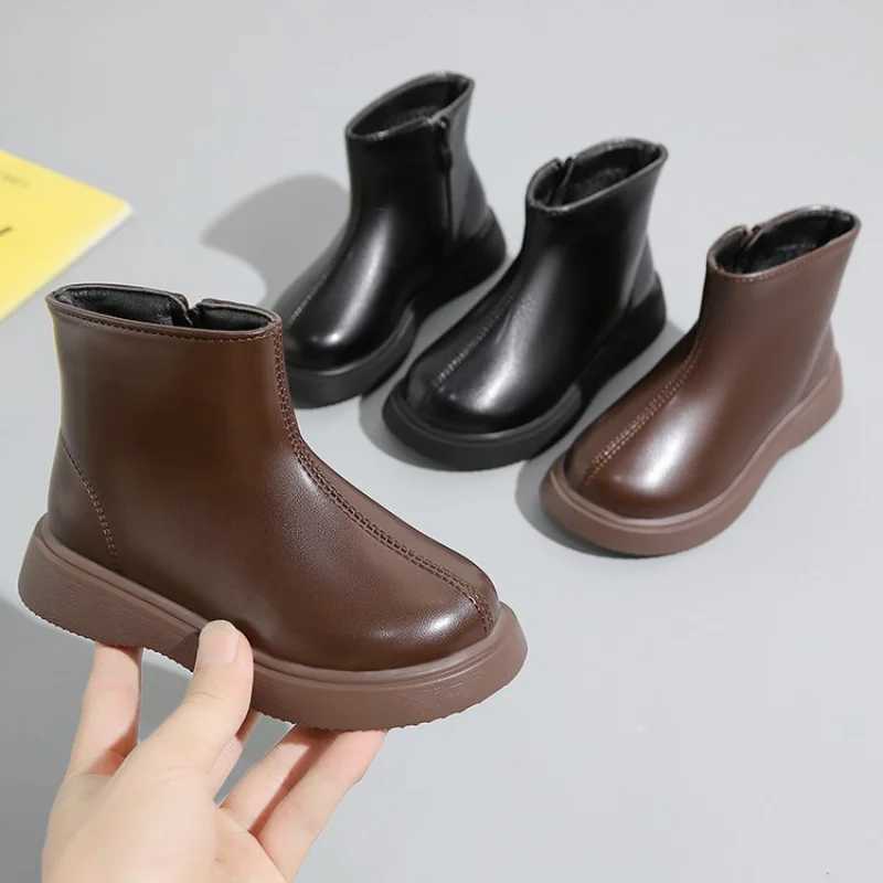 Childrens autumn boots fashionable round toe PU leather childrens single boots shoulder Versatile Spring girls ankle boots thick sole M241102
