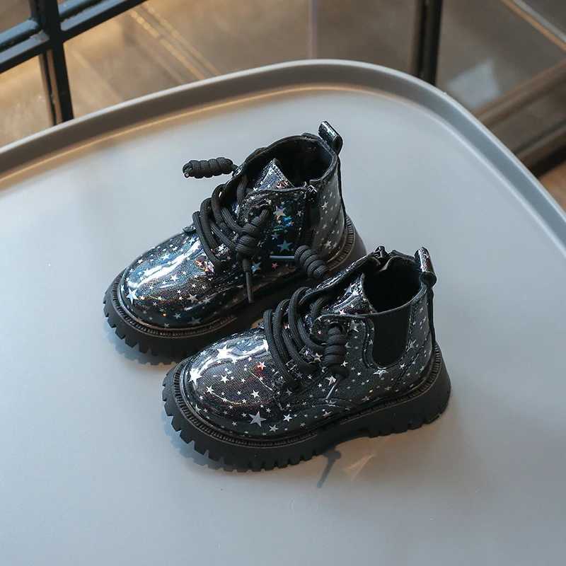 New Childrens Girls Leather Boots Spring Autumn Princess Short Boots Fashion Gloss PU Childrens Thick Bottom Leather Boots M241102