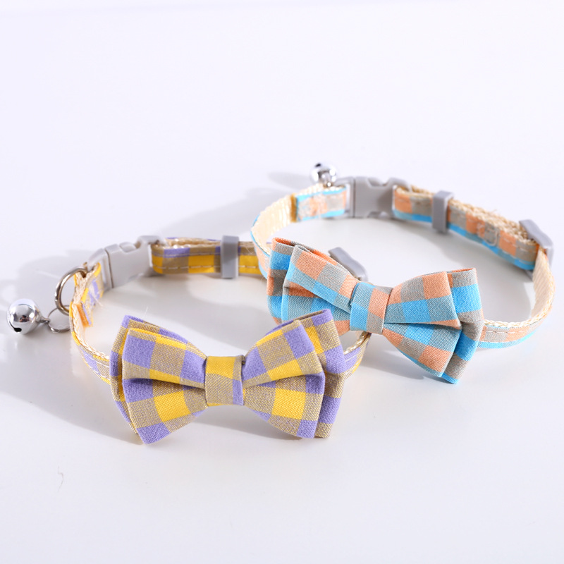 Cat Collars Breakaway with Cute Bow Bell，Adjustable Plaid Kitten Cat Collar with Removable Bowtie Cat Collar for Cats Kittens