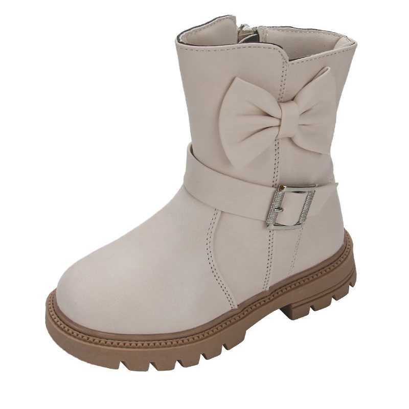 Girls Boots Bow Kids Fashion Buckle Cool Solid Color Toddler Girls Shoes Children Casual Boots Versatile Spring New Simple M241102