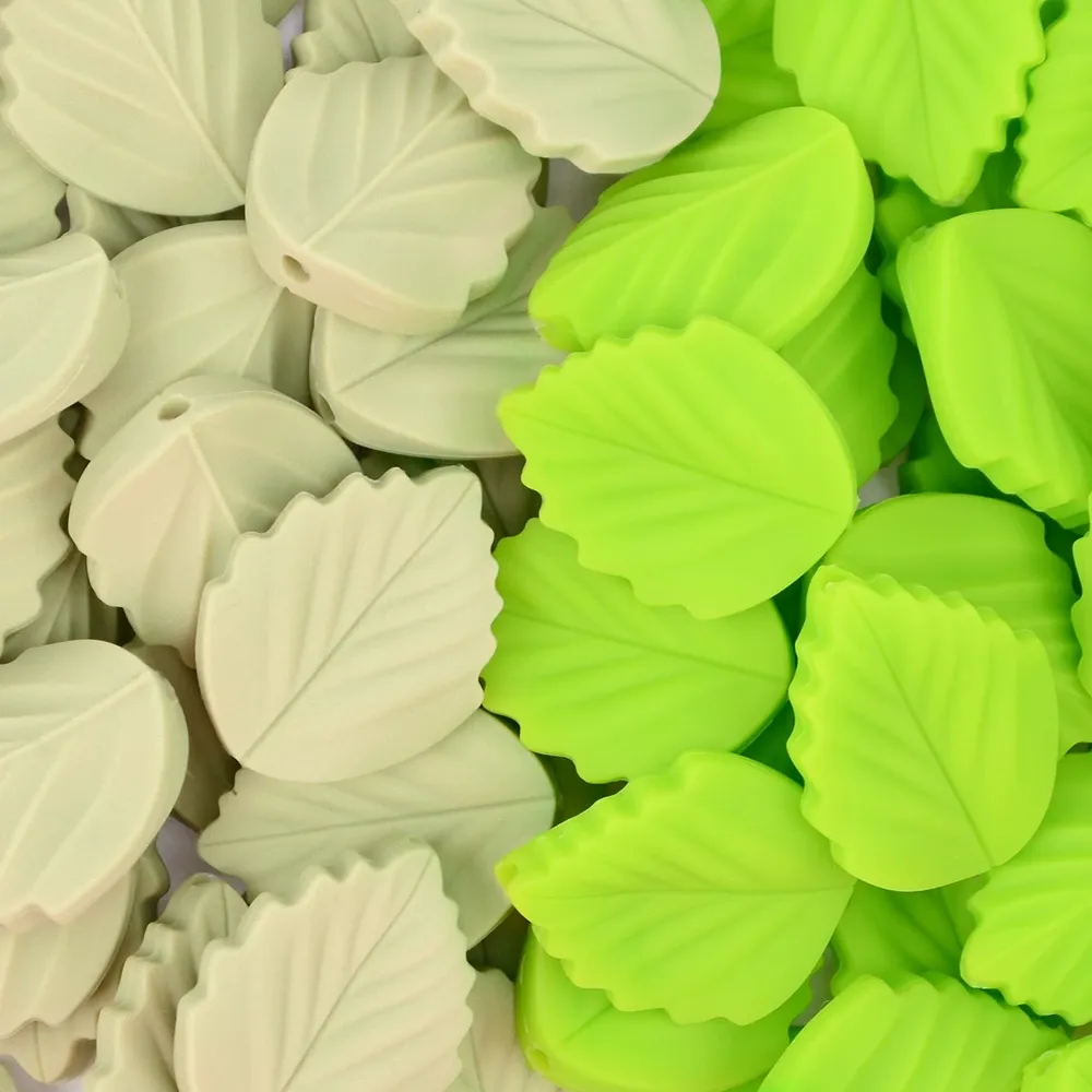 LOFCA 10PCS Leaf Baby Teething Silicone Beads Leaves DIY Food Grade Silicone Toy BPA Free Chew Nurse Gift Teethers Accessories