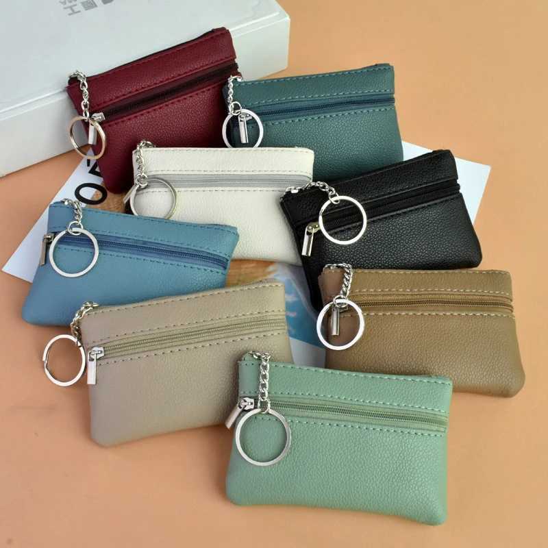 2 Pouch Pocket Wallets Women Small PU Leather Coin Purse Zipper Change Mey Bags Key Holder Case ID Card Holde Zipper PursesXJ241111