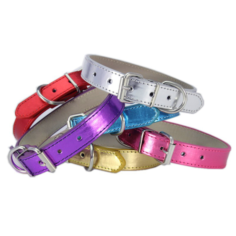 PU Pet Collar Reflective Shiny Leather Cat Collar Adjustable Cute Dog Collar with Durable Metal Buckle for Small and Medium Dogs