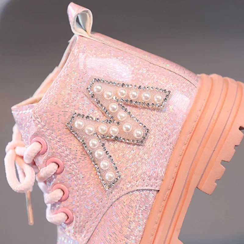 Girls shoes spring and autumn new styles childrens leather boots fashionable and glossy childrens platform foot boots side zipper M241102