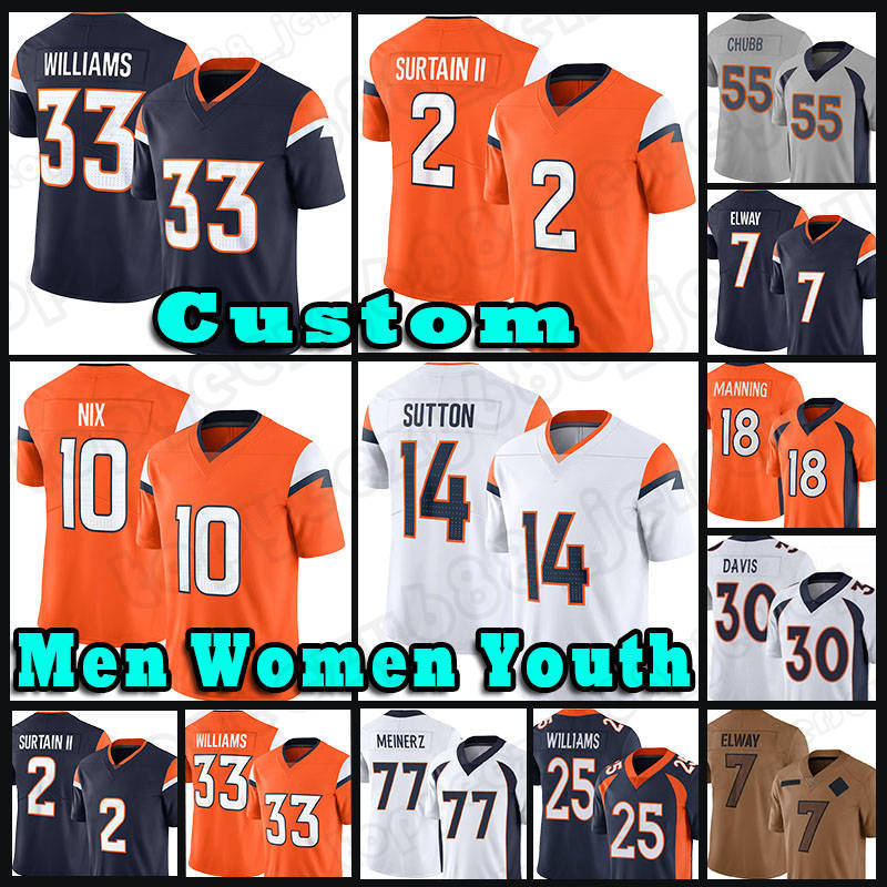 2 Pat Surtain II Jersey 7 Elway 10 Bo Nix Football 14 Courtland Sutton 33 Javonte Williams Champ Bailey Ja'Quan McMillian Jarrett Stidham Quinn Meinerz Chubb Riley Moss