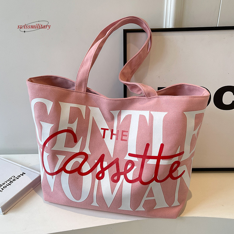 Thai niche canvas for women 2024 new fashionable large capacity letter shoulder class tote bag #13 swissmilitary