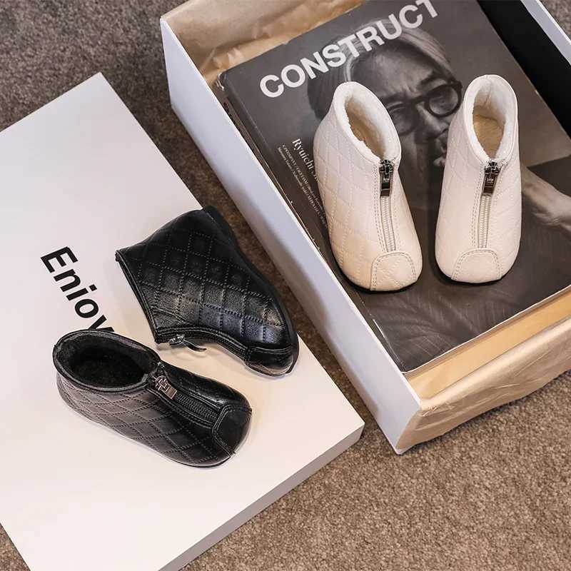 New Girls Boots Solid Color Front Zipper Fashion Childrens Casual Short Boots Simple Platform Korean Square Toe Childrens Shoes M241102