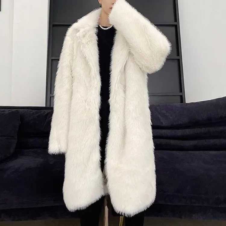 pdmcms 2023 Mens Autumn and Winter Thick Warm Imitation Fur Coat Mens Fashion Loose and Handsome Plush Coat Long Trench CoatXJ241102