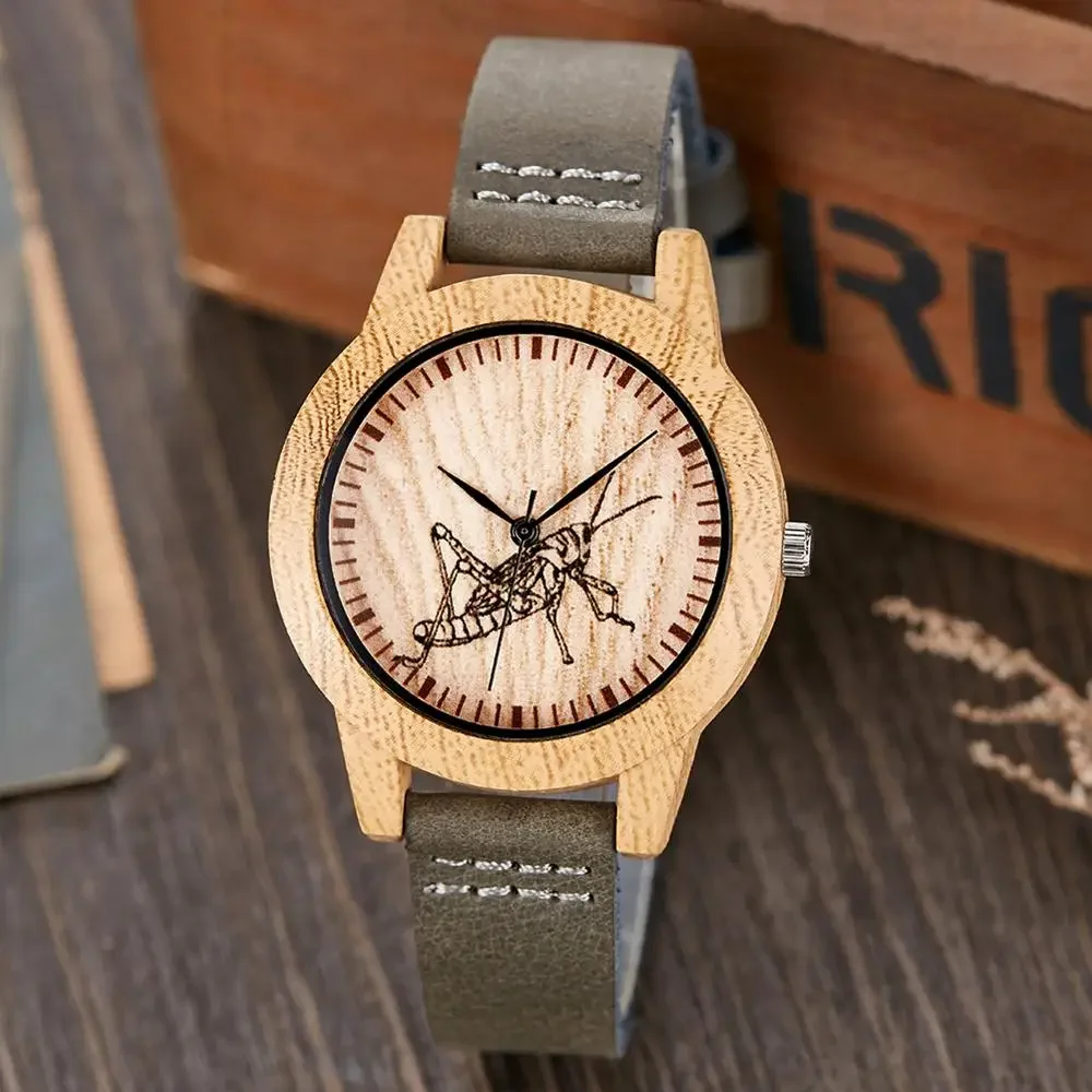 2023 Creative Wood Watch Men Women Couple Quartz Imitate Bamboo Wooden 2025 Watch Minimalist new Watches Soft Brown Leather Wrist Clock