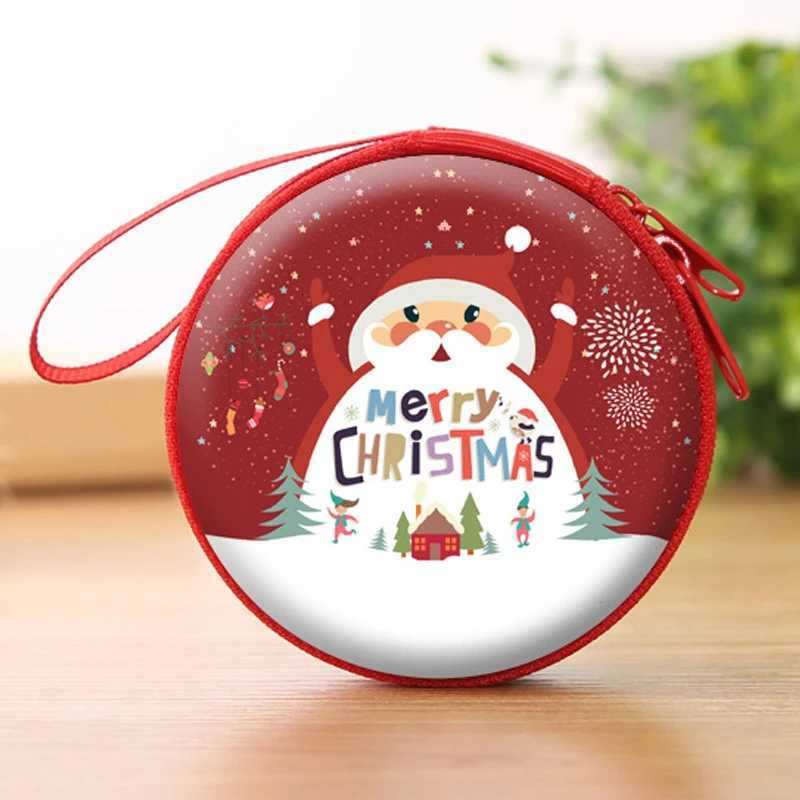 Round Christmas Theme Coin Purse Cute Carto Snowman Santa Claus Earphe Case Key Holder New Years Gift Creative Coin PurseXJ241111