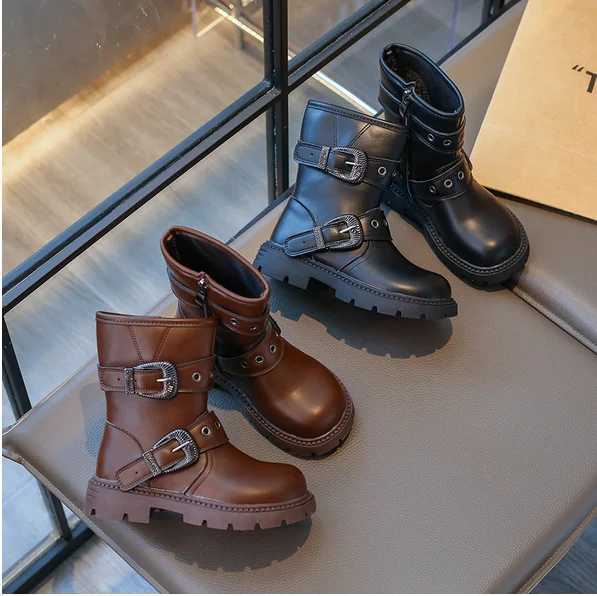 Girls Boots Spring Autumn Childrens Calcium Boots Solid Color Versatile Princess Cat Step Shoes Fashion Childrens Leather Boots M241102