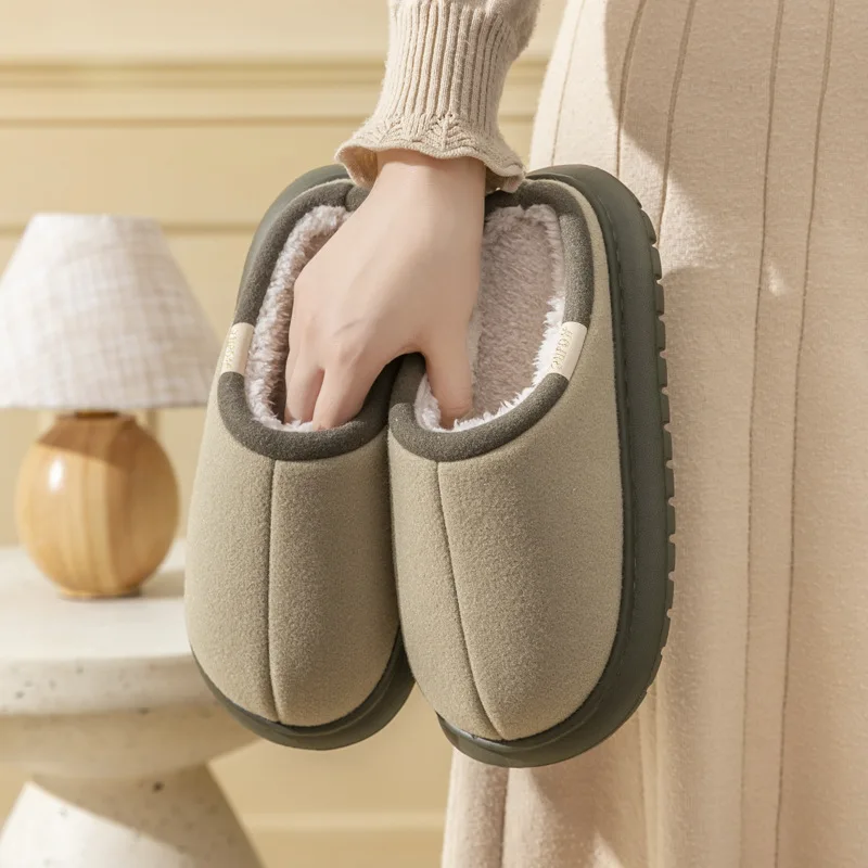 Woman Simple Cotton Thick Soles Anti Slip Plush Insulation Warm Soft Slippers Indoor Bedroom Use Non-Slip Shoe