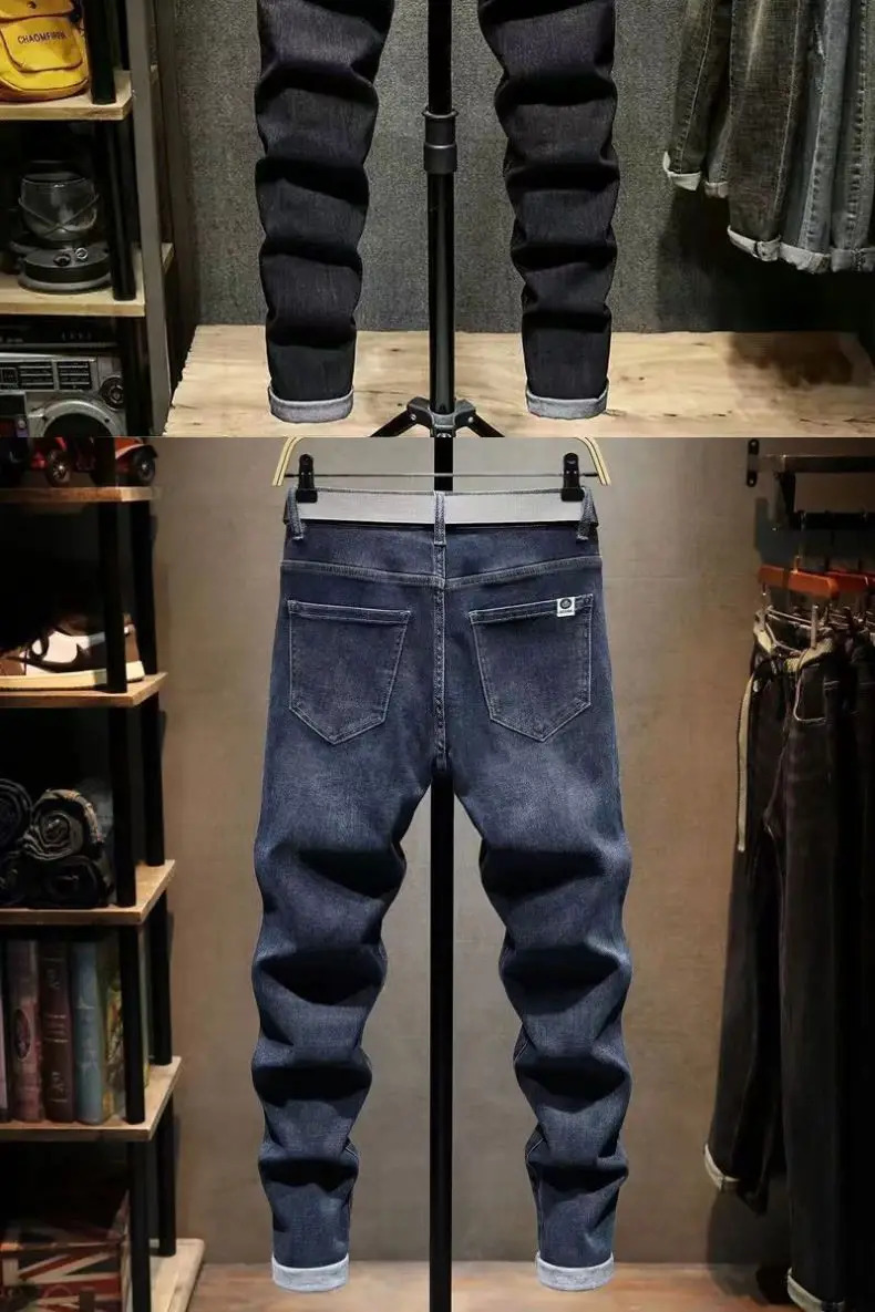 Mens Style Denim Cowboy Casual Spring Autumn Overalls Pants Slim Fit Stretchy Tapered Trousers Bottom Trendy Jeans Kpop 241024