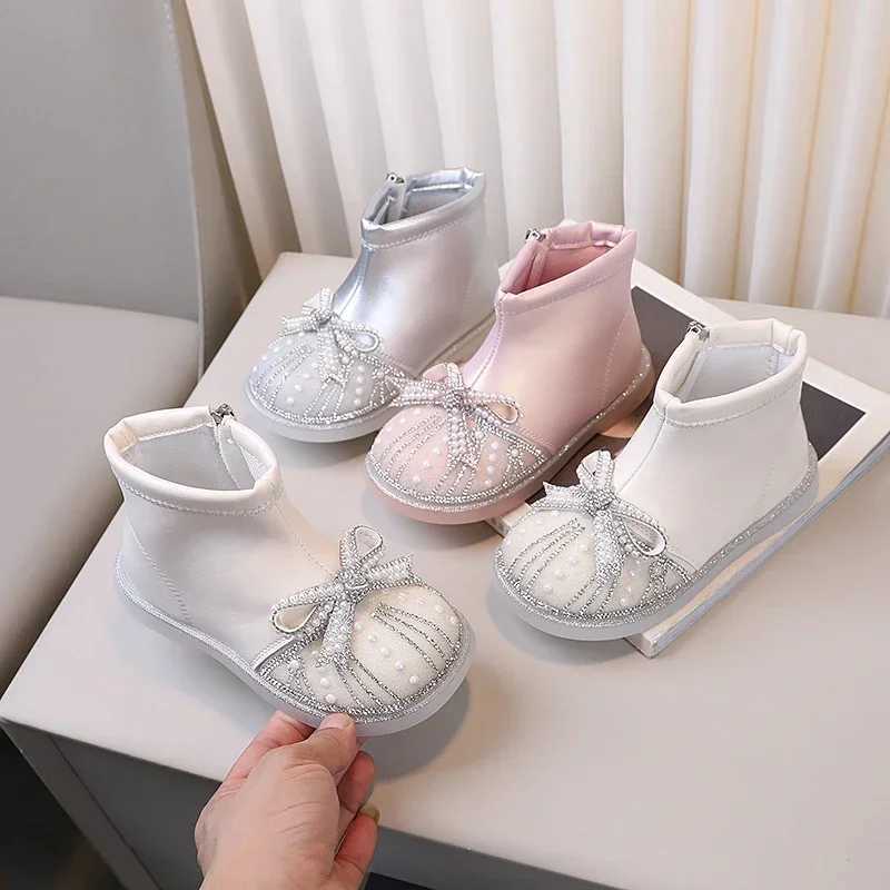Girl Fashion Boots Princess Sled Childrens Short Boots with Sweet Bow New Childrens Ankle Boots with Side Zipper Anti slip M241102