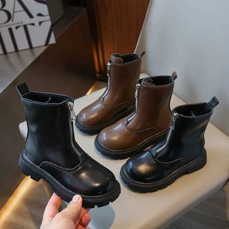 Childrens UK Sle Leather Boots New Autumn Girls Waterproof and Non slip Rubber Outsole Zipper Ankle Boots Girls Fashion Shoes M241102