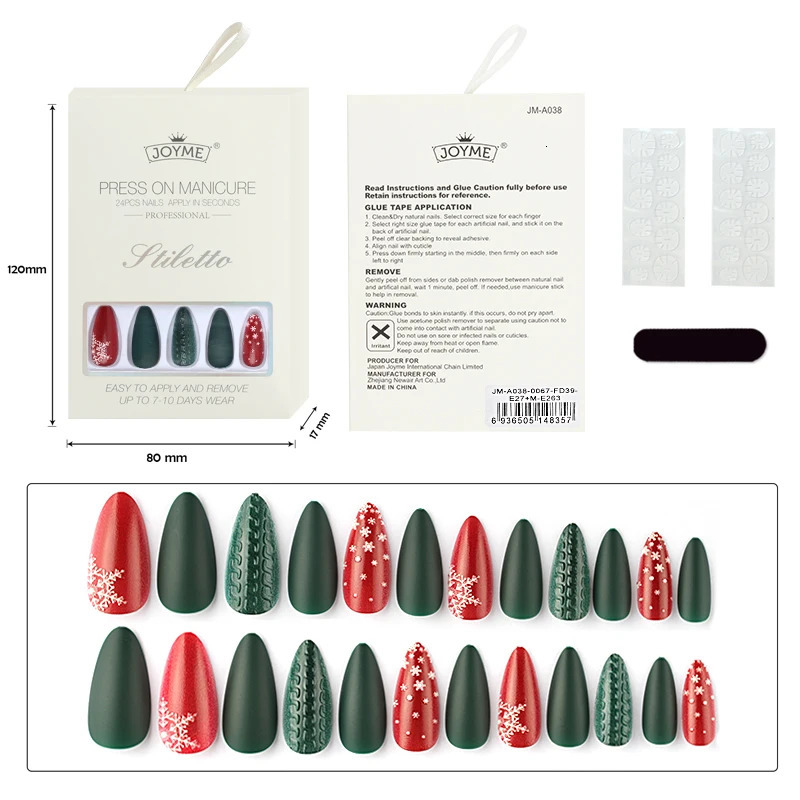 High quality factory wholesale 24/pcs Christmas long artificial nails fake finger nails artistic fake nails 241031