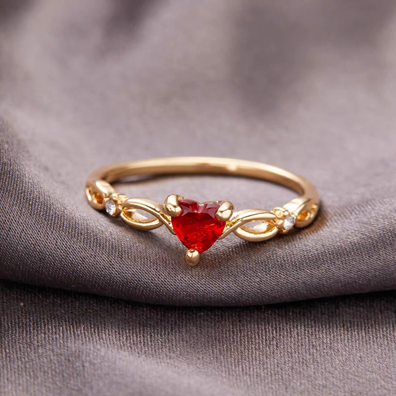 LMNZB Trendy Cute Heart Simulated Ruby Ring Bride Wedding Jewelry for Women Lady Anniversary Gift Jewelry R678