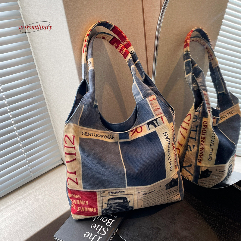 Ins large capacity tote 2024 new summer canvas Thai niche letter casual shoulder bag #27 swissmilitary