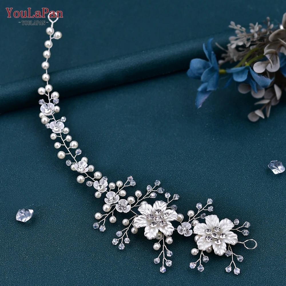 YouLaPan Flower Headpiece 2025 Wedding Headband for Bride new Crystal Pearls Women Tiara Bridal Headpieces Hair Jewelry Accessories HP295