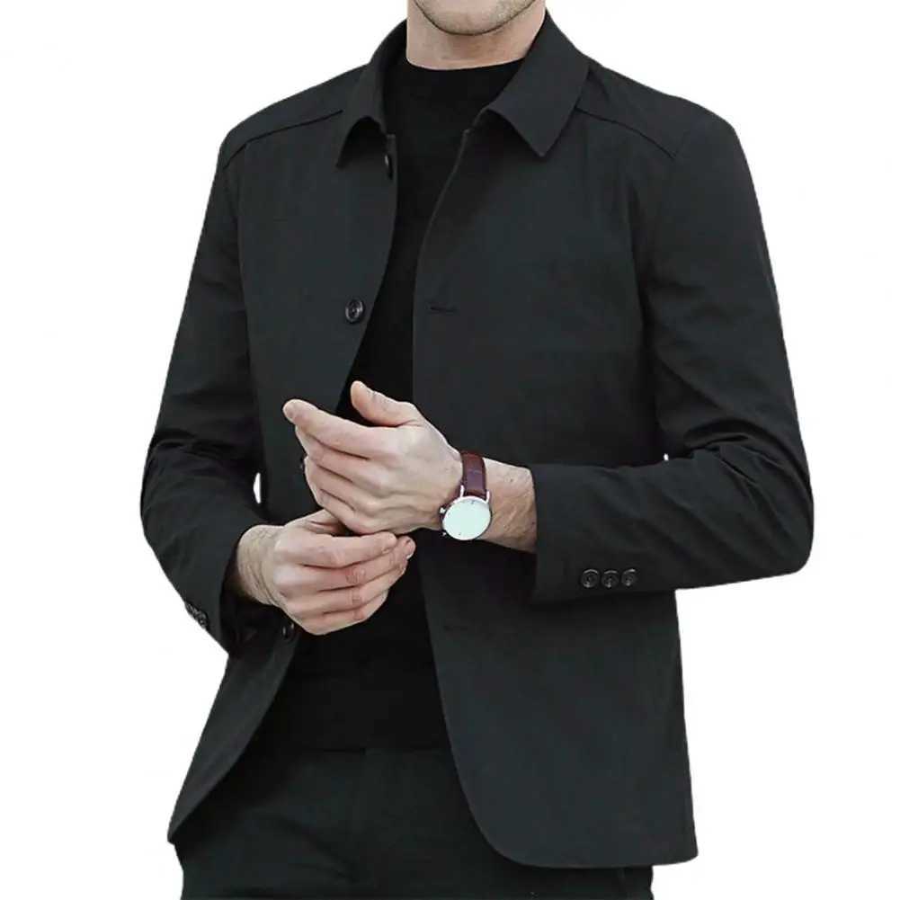 Stylish Men Outerwear Men Coat Stylish Mens Mid Length Jacket Classic Turndown Collar Solid Color Singlebreasted for Fall W251023