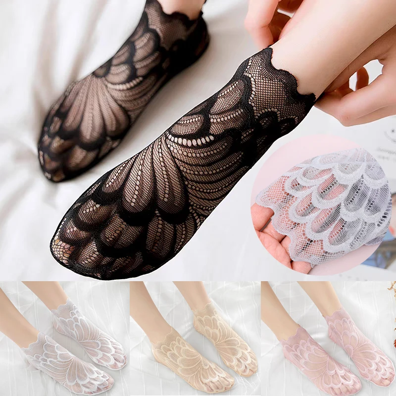 Invisible Boat Socks 2025 Women new Summer Lace Flower Elastic Socks Thin Hollow Anti-drop Short Tube Socks Lady Breathable Ankle Socks