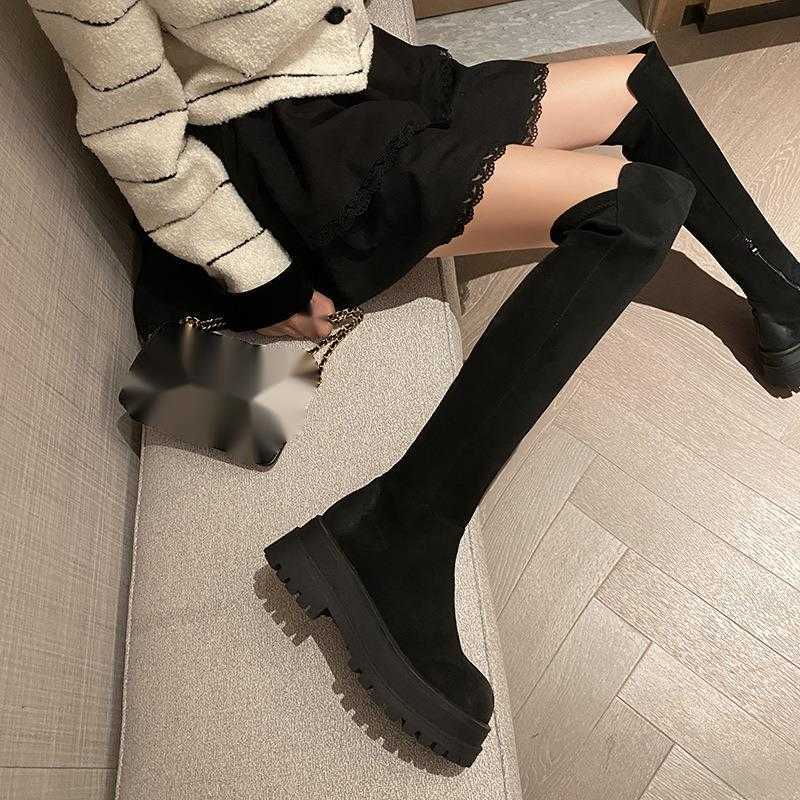 CMM Knight Boots Womens Western Cowboy High Boots Thick Fleece Sole Elastic and Slim Over the Knee Boots Fleece Long Boots Autumn and Winter