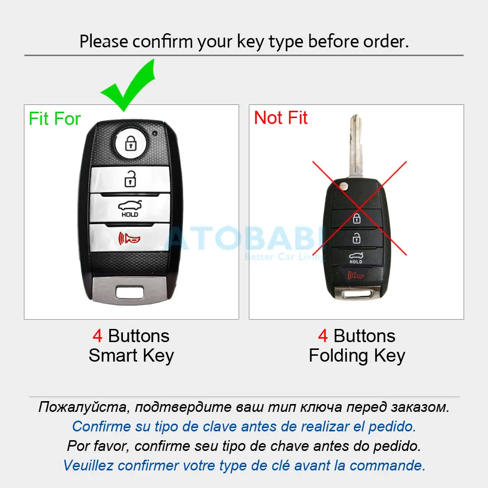 ATOBABI Leather Car Key Case For 2025 Kia Soul Carnival Sedona Niro Sorento Sportage Rio Forte Optima new 4 Buttons Smart Remote Cover