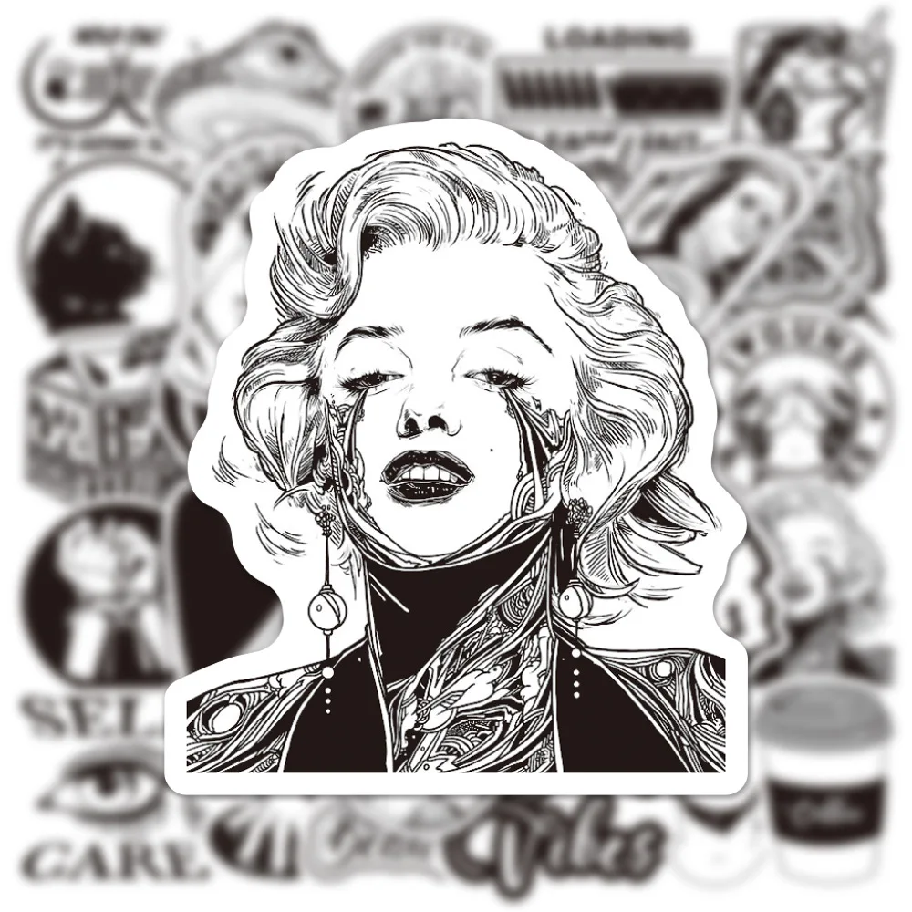 50pcs Graffiti Black and White Art Styling Stickers Laptop Lage Phone Case new Guitar Fridge Car Motorcycle Cool 2025 Ins Decals