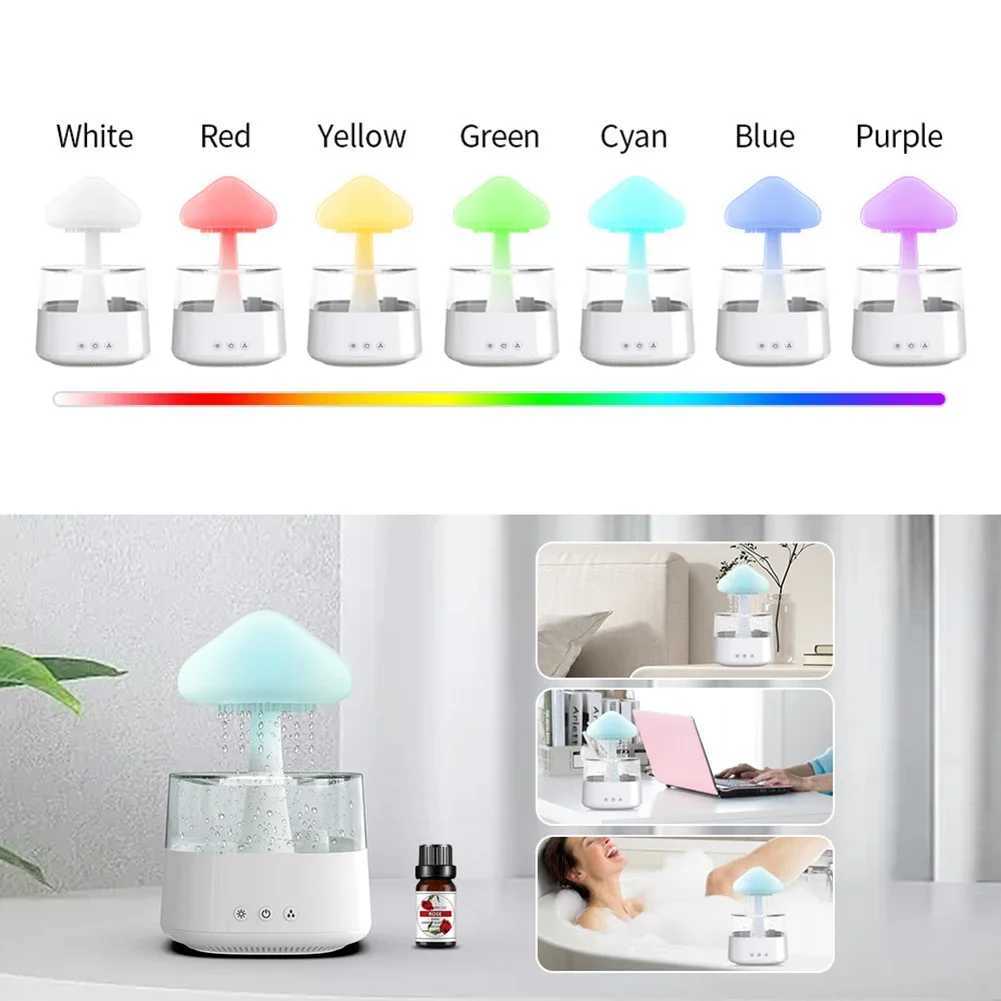 Mushroom Rain Air Humidifier Colorful Night Light Electric Aroma Diffuser Moisturize Skin Relieve Fatigues for Bedroom Kids RoomC241102